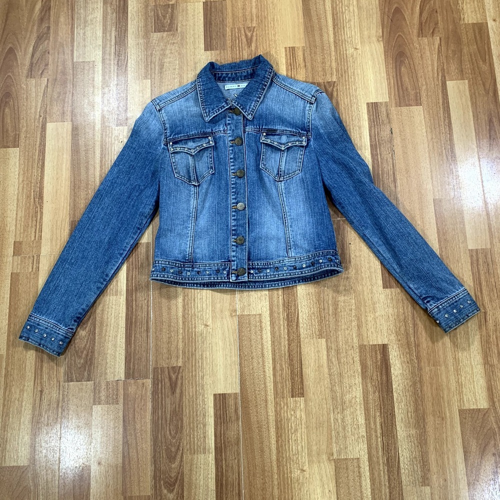 Tommy Hilfiger Denim Jacket Womens Large L Blue Jeans Medium‎ Wash Star Buttons